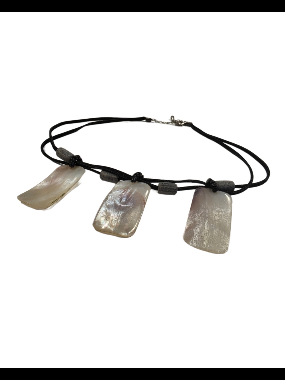 Handmade Mother-of-Pearl & Wood Bead Necklace, Black Chord from the Philippines